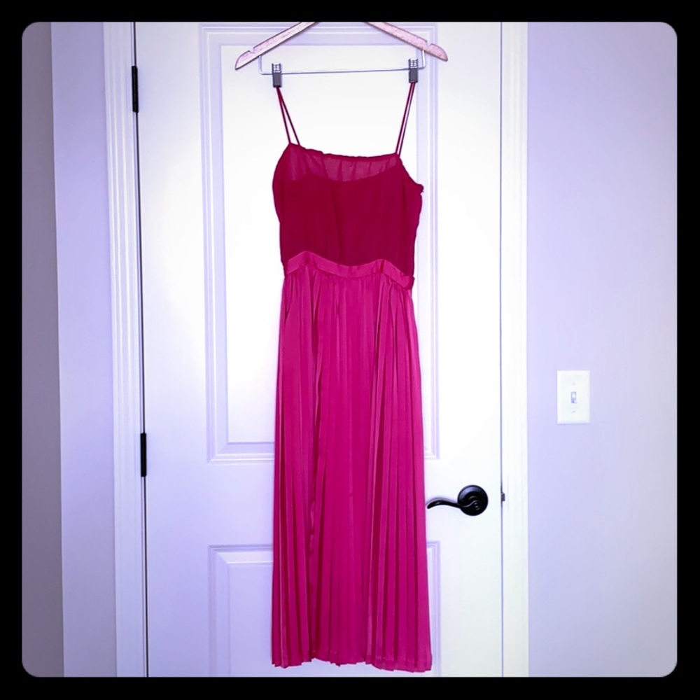 Darling Fuchsia  Pleated Dress w/Shear Top